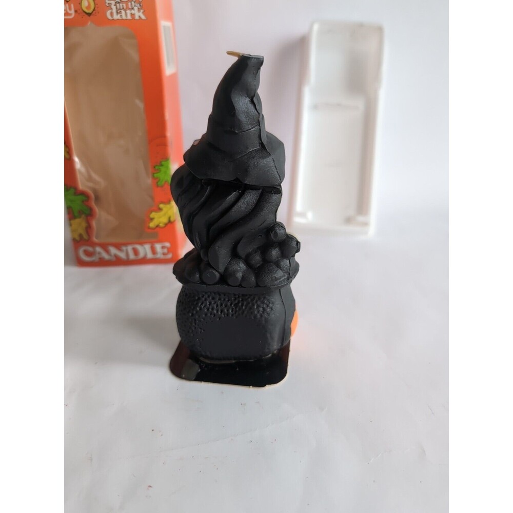 Vintage Halloween Witch Candle with Boiling Cauldron Glow in Dark Gurley Unused - Picture 5 of 6